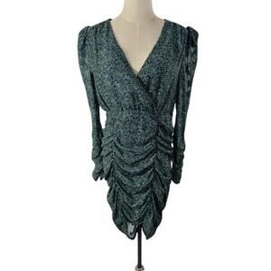 "ZARA" Dress, Womens ,Size M , Green Ruched‎ Long Sleeve V Neck Mini Blogger Fav